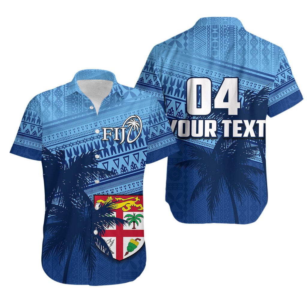 (Custom Personalised)Fiji Rugby Makare And Tapa Patterns Hawaiian Shirt Unisex Blue - Polynesian Pride