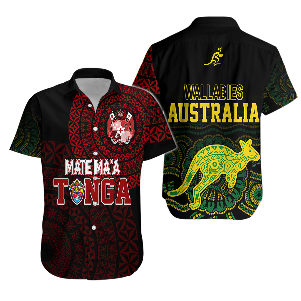 Personalised Aussie Wallabies Mix Mate Maa Tonga Hawaiian Shirt Ver 01 LT7 Black - Polynesian Pride