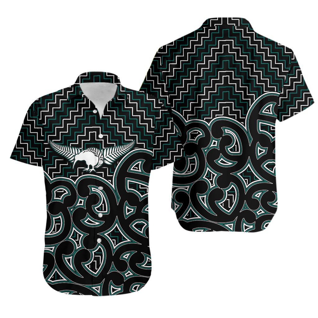 New Zealand Hawaiian Shirt Maori Graphic Tee patterns Green LT6 Unisex Green - Polynesian Pride