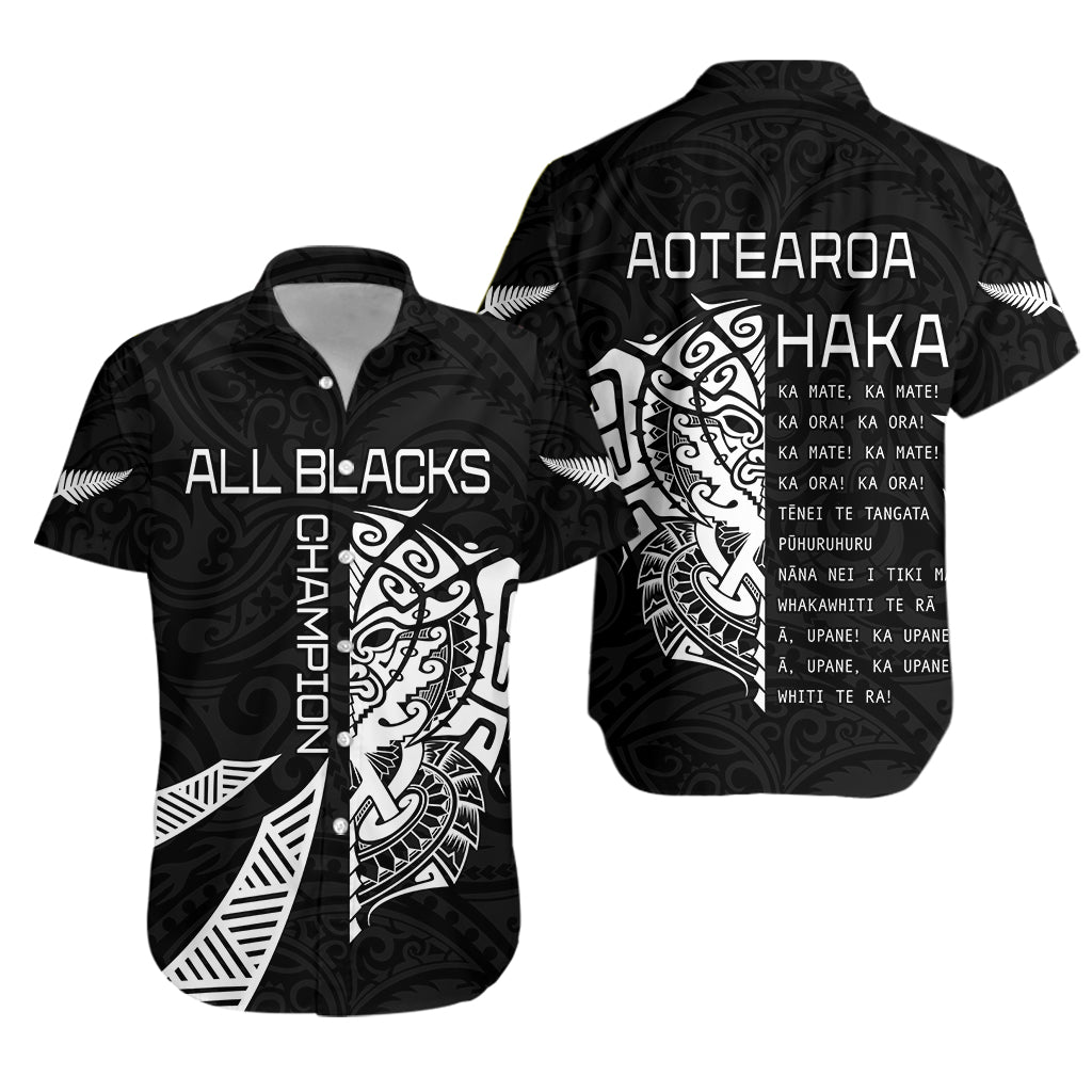 New Zealand Rugby Hawaiian Shirt Haka All Black mix Ta Moko LT13 Unisex Black - Polynesian Pride