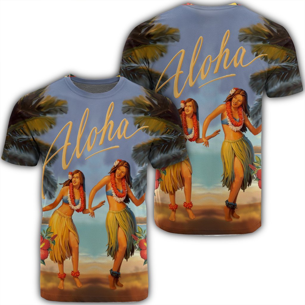Hawaiian Aloha Hula Girl Hibiscus Polynesian T Shirt Unisex Black - Polynesian Pride