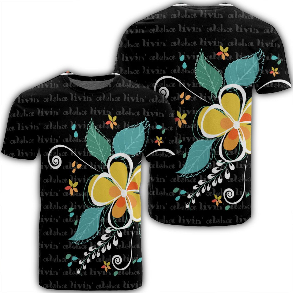 Hawaiian Aloha Plumeria Polynesian T Shirt Unisex Black - Polynesian Pride