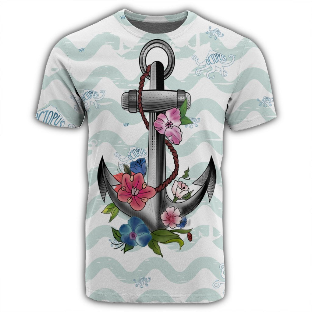 Hawaiian Anchor Hibiscus Wave T Shirt - Polynesian Pride