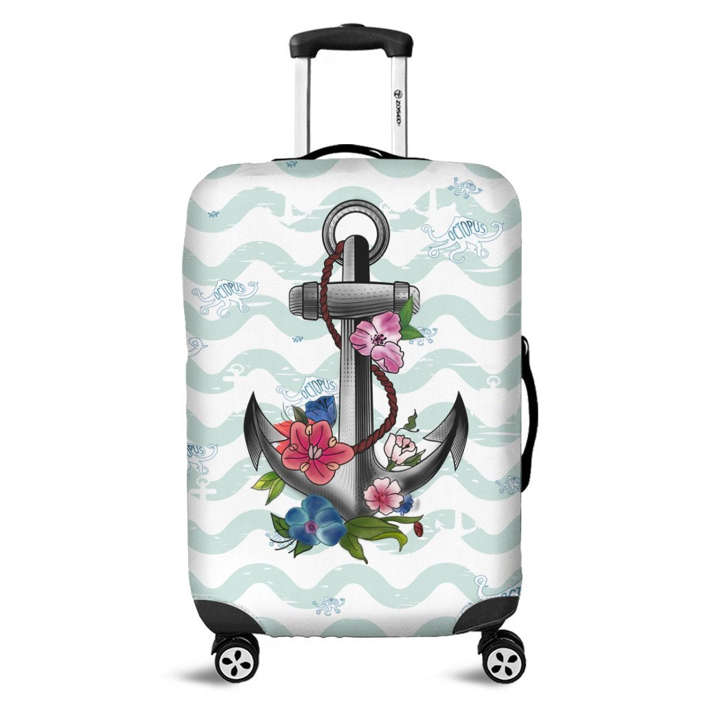 Hawaiian Anchor Hibiscus Wave Luggage Covers - AH Black - Polynesian Pride