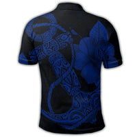 Hawaiian Anchor Poly Tribal Hibiscus Polynesian Polo Shirt Blue - Polynesian Pride