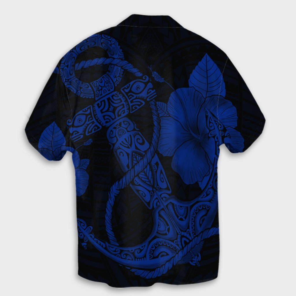 Hawaiian Anchor Poly Tribal Hibiscus Polynesian Hawaiian Shirt Blue - AH - Polynesian Pride