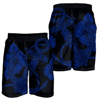 Hawaiian Anchor Poly Tribal Hibiscus Polynesian Men's Shorts Blue - AH - Polynesian Pride
