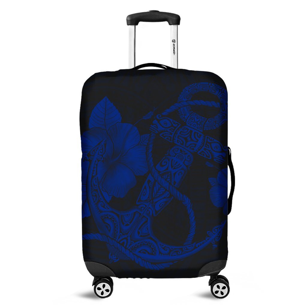 Hawaiian Anchor Poly Tribal Hibiscus Polynesian Luggage Covers Blue - AH Black - Polynesian Pride