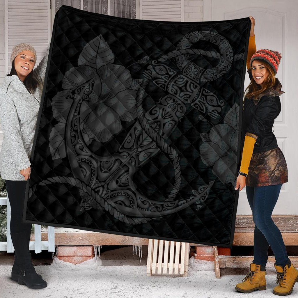 Hawaiian Anchor Poly Tribal Hibiscus Polynesian Premium Quilts Gray - AH - Polynesian Pride