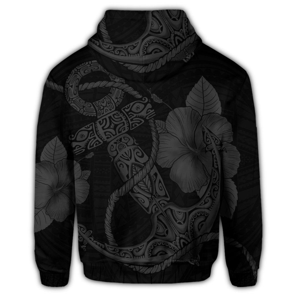 Hawaiian Anchor Poly Tribal Hibiscus Polynesian Zip Hoodie Gray - Polynesian Pride