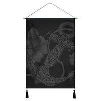 Hawaiian Anchor Poly Tribal Hibiscus Polynesian Hanging Poster Gray - AH Hanging Poster Cotton And Linen - Polynesian Pride