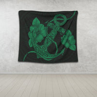 Hawaiian Anchor Poly Tribal Hibiscus Polynesian Tapestry Green - AH - Polynesian Pride