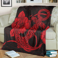 Hawaiian Anchor Poly Tribal Hibiscus Polynesian Premium Blankets Red - AH - Polynesian Pride
