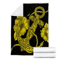 Hawaiian Anchor Poly Tribal Hibiscus Polynesian Premium Blankets Yellow - AH - Polynesian Pride