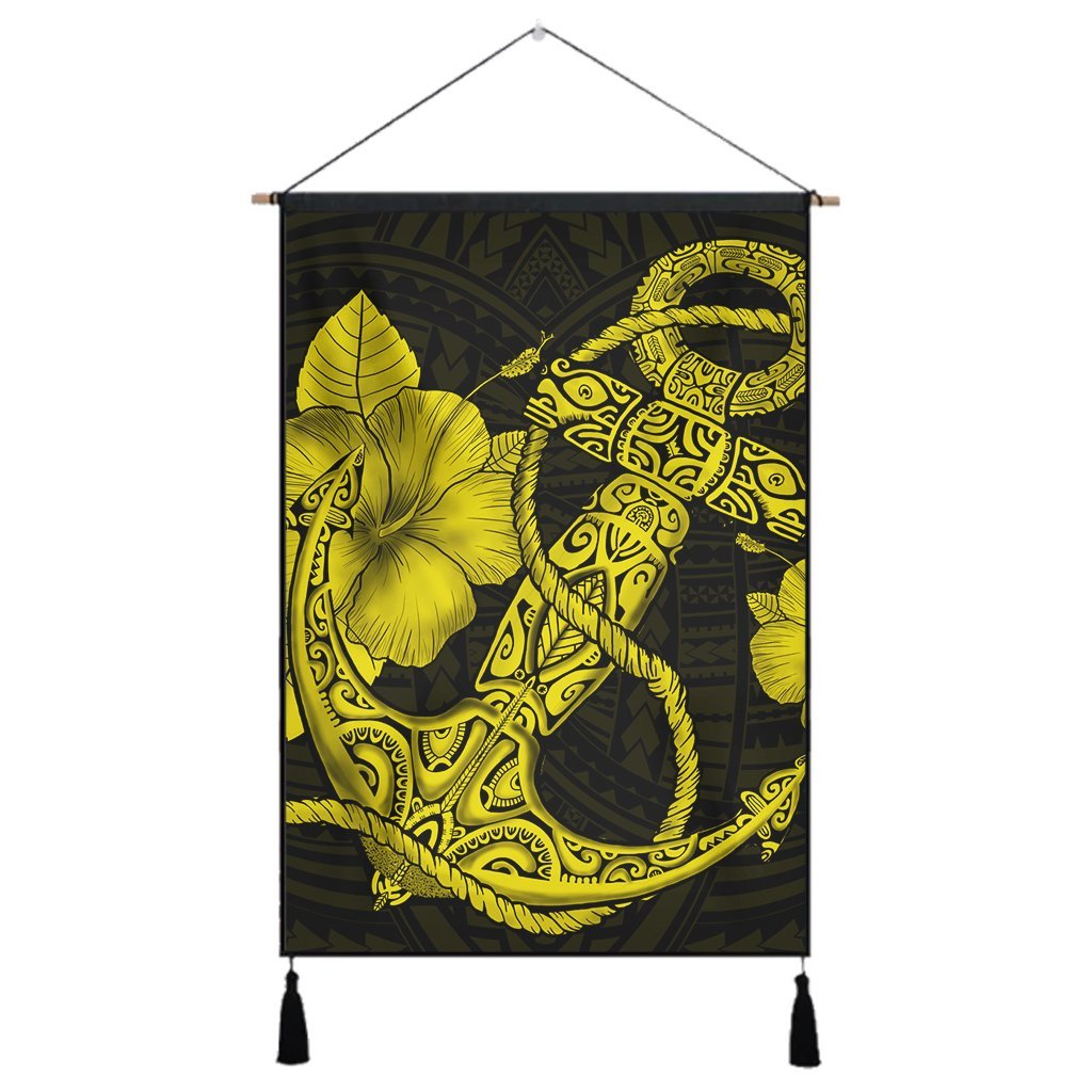 Hawaiian Anchor Poly Tribal Hibiscus Polynesian Hanging Poster Yellow - AH Hanging Poster Cotton And Linen - Polynesian Pride