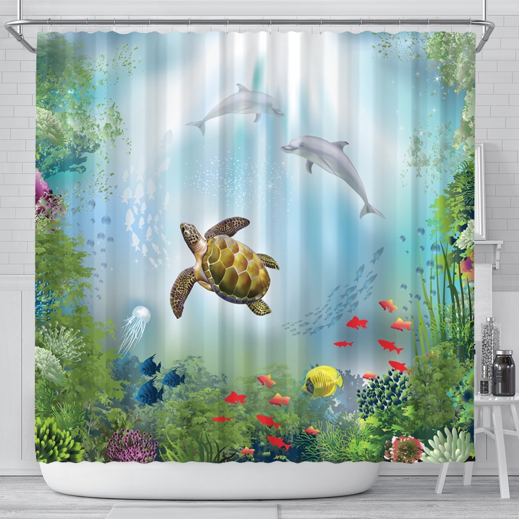 Hawaiian Animal In The Ocean Polynesian Shower Curtain - AH 177 x 172 (cm) Black - Polynesian Pride