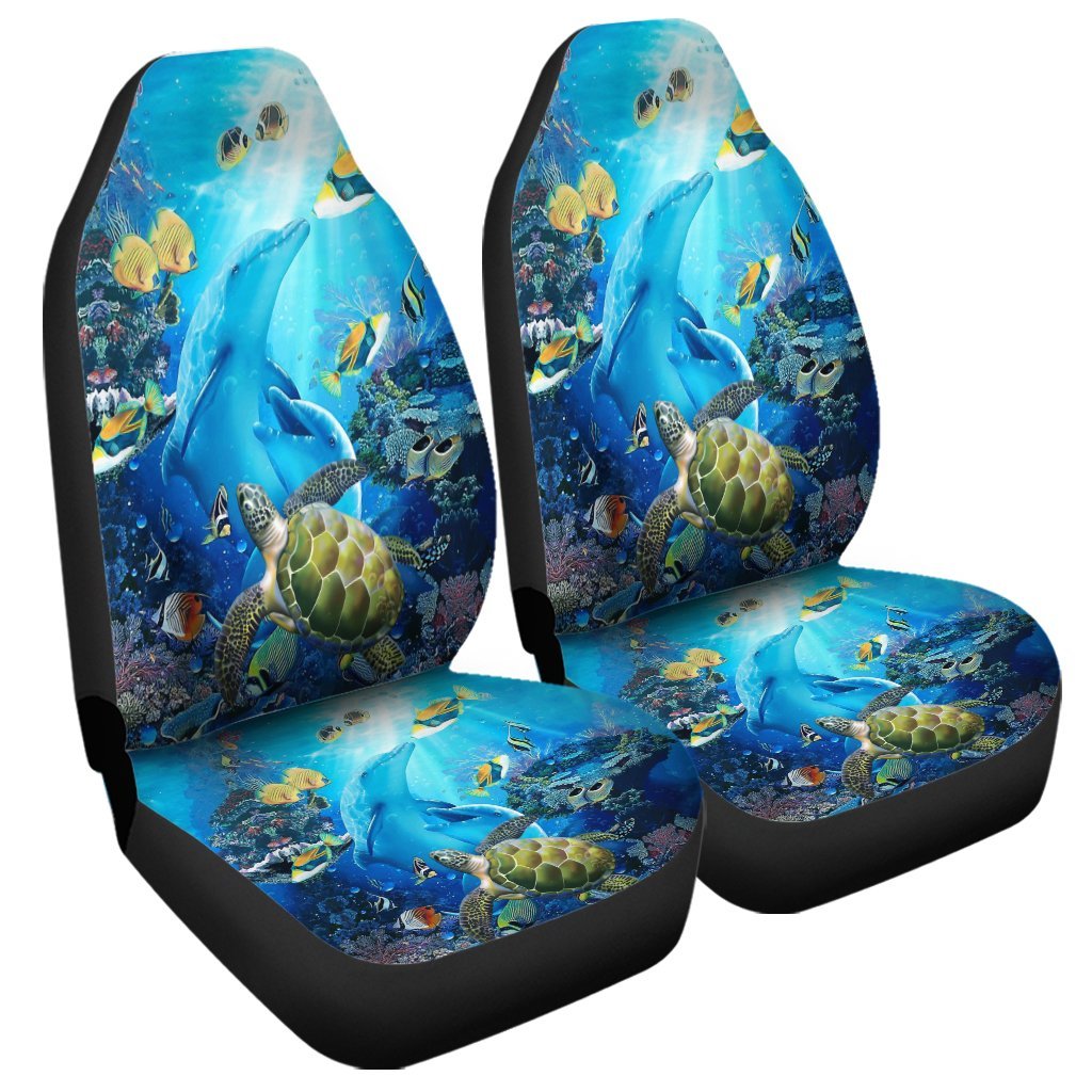 Hawaiian Animal Ocean Car Seat Covers - AH Universal Fit Black - Polynesian Pride