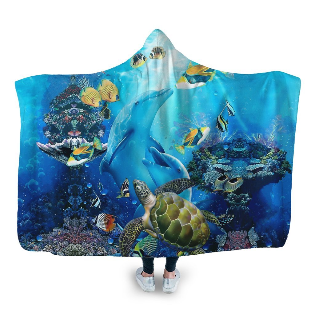 Hawaiian Animal Ocean Hooded Blanket - AH Hooded Blanket White - Polynesian Pride