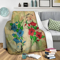 Hawaiian Blue And Red Hibiscus Polynesian Premium Blankets - AH - Polynesian Pride