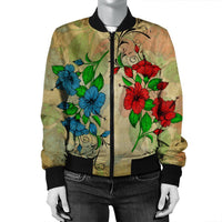 Hawaiian Blue And Red Hibiscus Polynesian Bomber Jacket - AH - Polynesian Pride