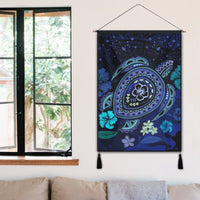 Hawaiian Blue Ocean Honu And Flowers Hanging Poster AH - Polynesian Pride