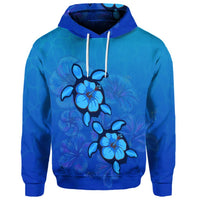 Custom Hawaiian Blue Turtle and Hibiscus Polynesian Hoodie - Polynesian Pride
