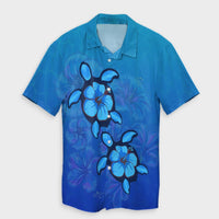 Hawaiian Blue Turtle and Hibiscus Polynesian Hawaiian Shirt - AH Unisex Black - Polynesian Pride