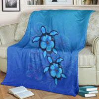 Hawaiian Blue Turtle and Hibiscus Polynesian Premium Blankets - AH - Polynesian Pride