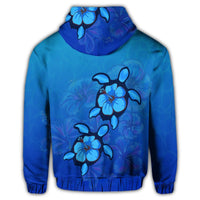 Hawaiian Blue Turtle and Hibiscus Polynesian Zip Hoodie - Polynesian Pride