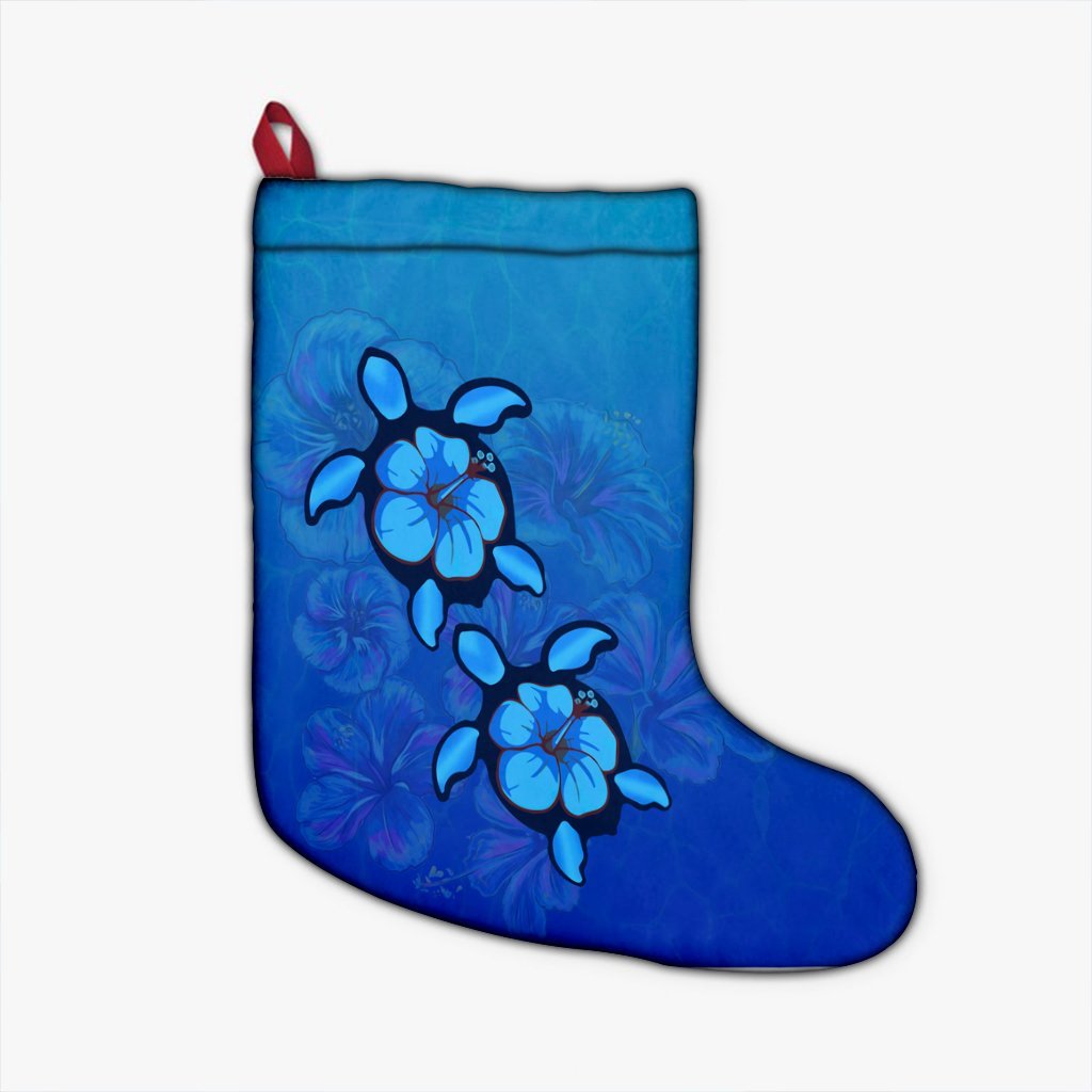 Hawaiian Blue Turtle and Hibiscus Polynesian Christmas Stocking - AH Christmas Stocking 26 X 42 cm Black - Polynesian Pride