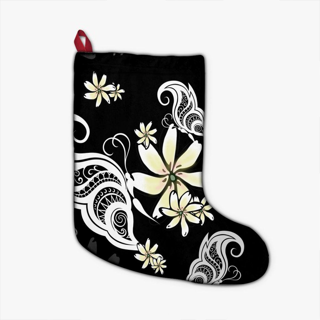 Hawaiian Butterfly Plumeria Polynesian Christmas Stocking - AH Christmas Stocking 26 X 42 cm Black - Polynesian Pride