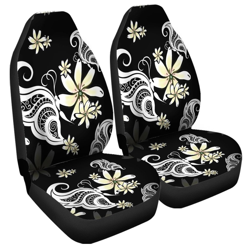 Hawaiian Butterfly Plumeria Polynesian Car Seat Covers - AH Universal Fit Black - Polynesian Pride