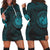 Hawaiian Coat Of Arms Turtle Polynesian Hoodie Dress Blue AH Black - Polynesian Pride