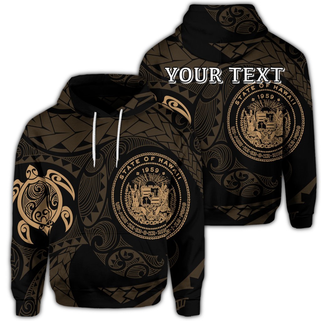 Custom Hawaiian Coat of Arms Turtle Polynesian Hoodie Gold Unisex Art - Polynesian Pride