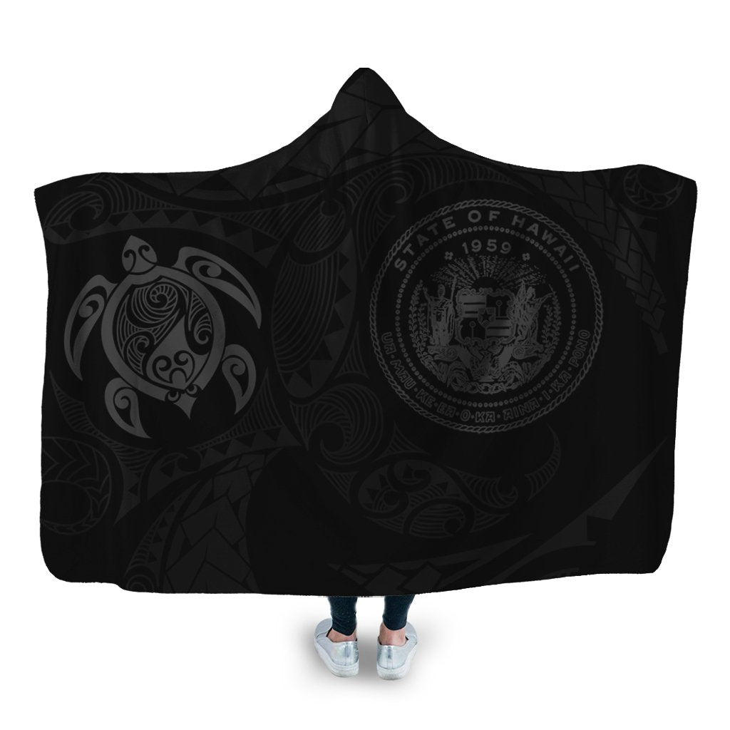 Hawaiian Coat Of Arms Turtle Polynesian Hooded Blanket Gray AH Hooded Blanket White - Polynesian Pride