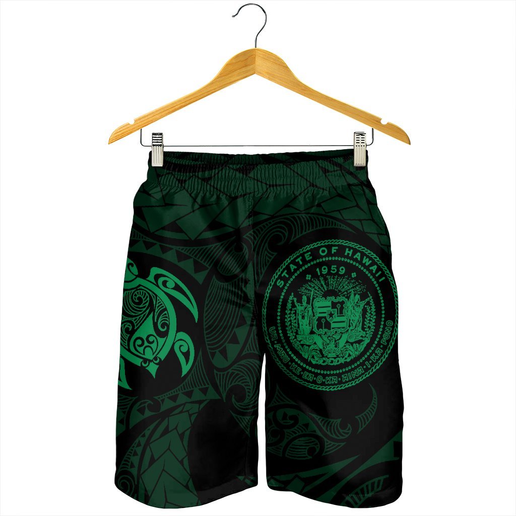 Hawaiian Coat Of Arms Turtle Polynesian Men's Shorts Green AH - Polynesian Pride
