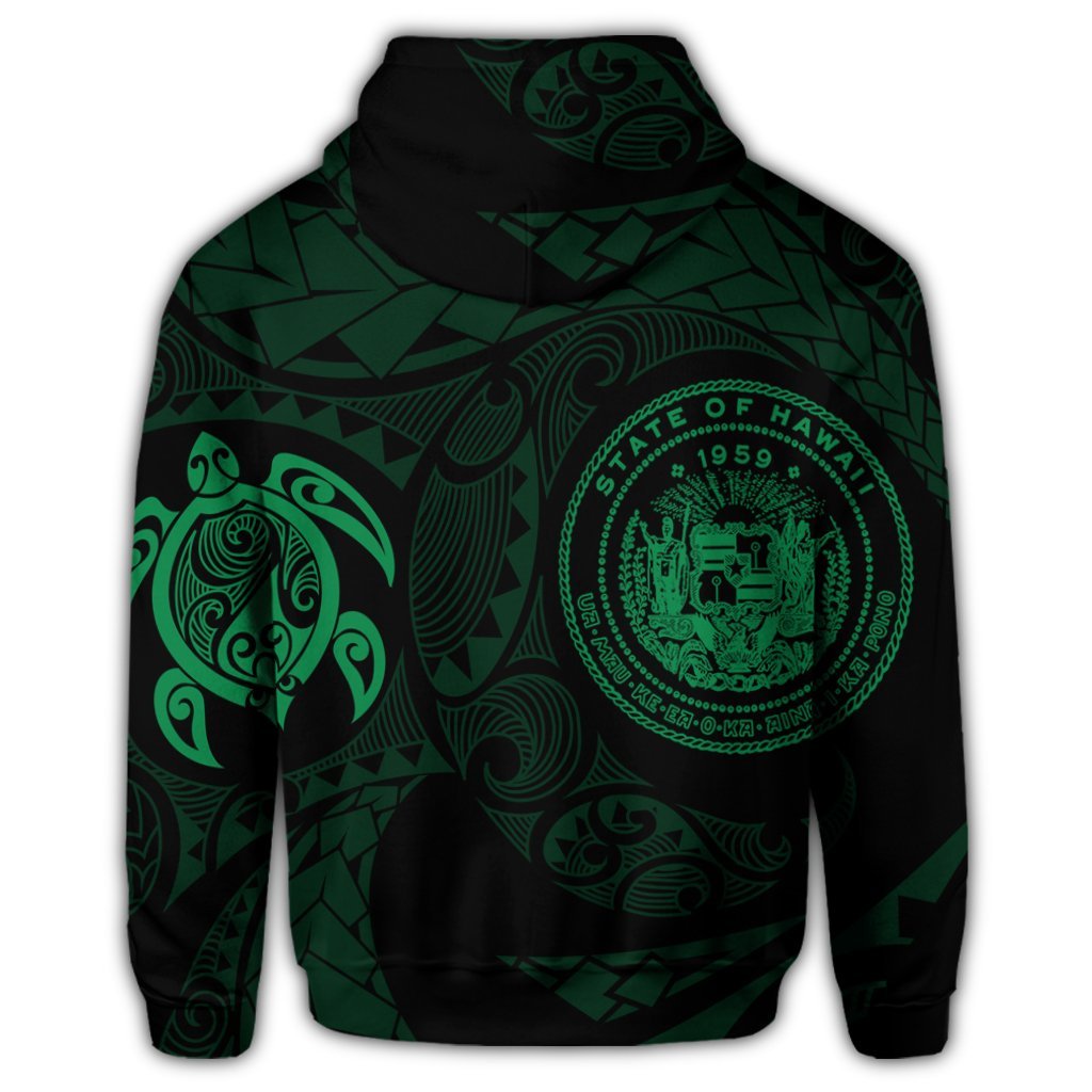 Hawaiian Coat of Arms Turtle Polynesian Zip Hoodie Green - Polynesian Pride