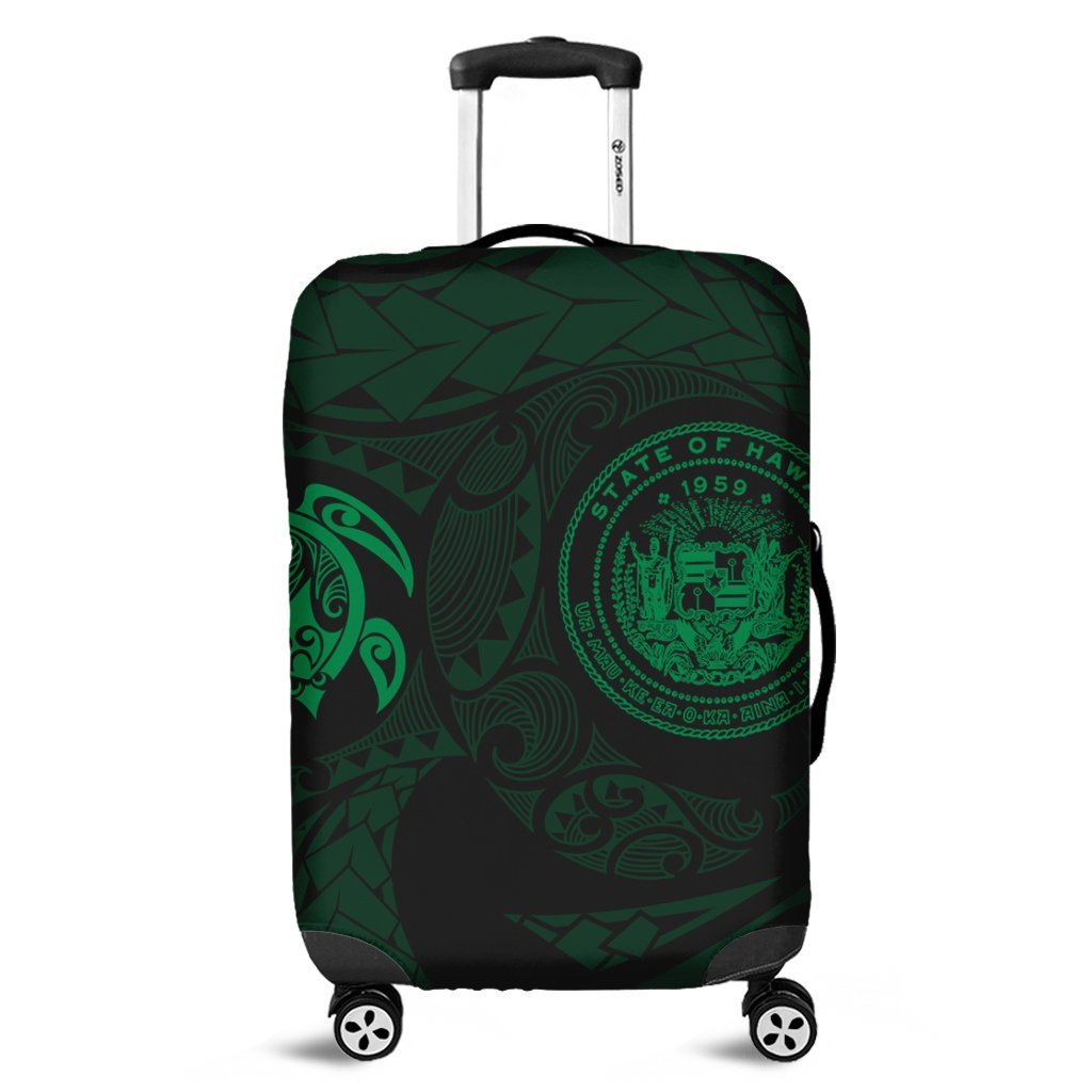 Hawaiian Coat Of Arms Turtle Polynesian Luggage Covers Green AH Black - Polynesian Pride