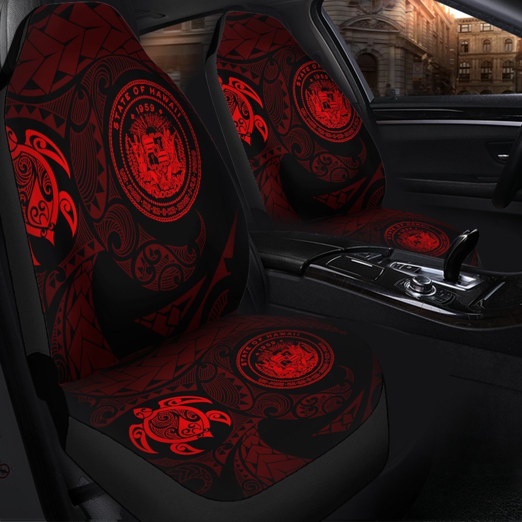 Hawaiian Coat Of Arms Turtle Polynesian Car Seat Covers Red AH - Polynesian Pride