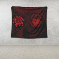 Hawaiian Coat Of Arms Turtle Polynesian Tapestry Red AH - Polynesian Pride