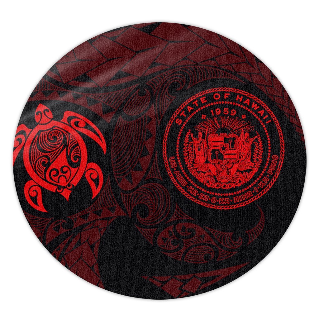 Hawaiian Coat Of Arms Turtle Polynesian Round Carpet Red AH Round Carpet Luxurious Plush - Polynesian Pride