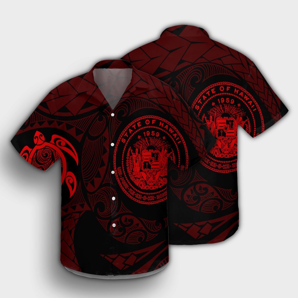 Hawaiian Coat Of Arms Turtle Polynesian Hawaiian Shirt Red AH - Polynesian Pride