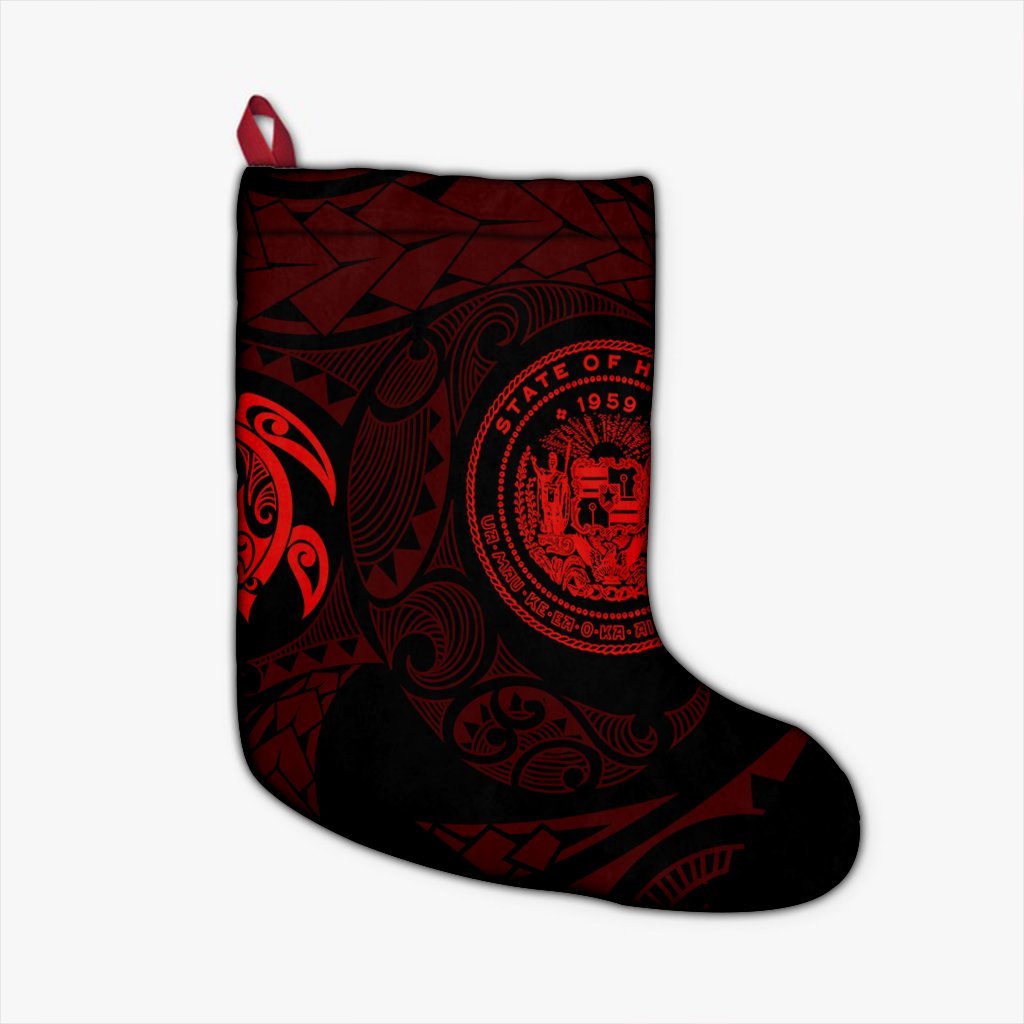 Hawaiian Coat Of Arms Turtle Polynesian Christmas Stocking Red AH Christmas Stocking 26 X 42 cm Black - Polynesian Pride