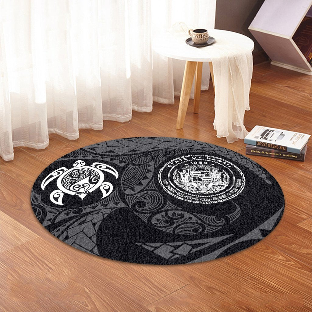 Hawaiian Coat Of Arms Turtle Polynesian Round Carpet White AH - Polynesian Pride