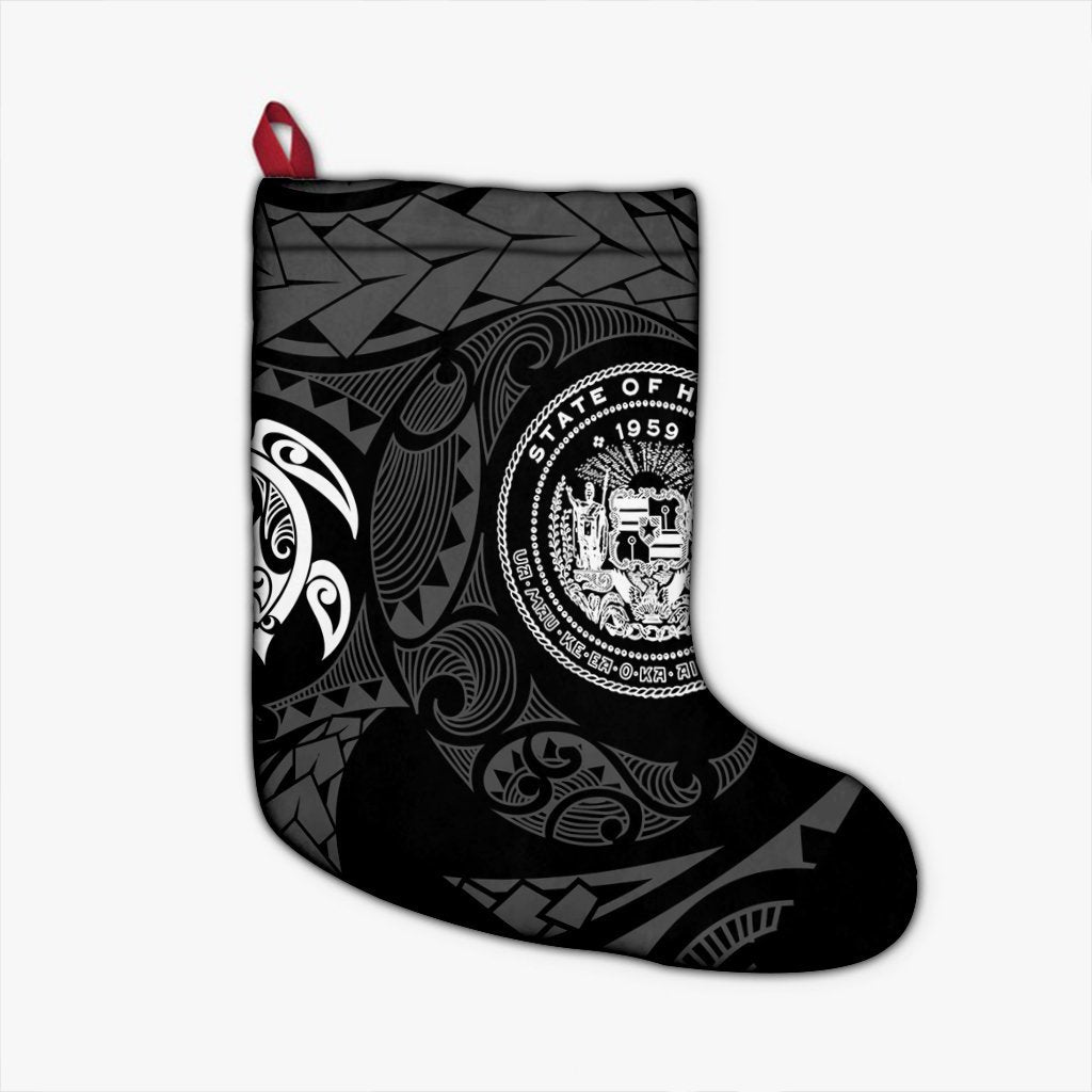 Hawaiian Coat Of Arms Turtle Polynesian Christmas Stocking White AH Christmas Stocking 26 X 42 cm Black - Polynesian Pride