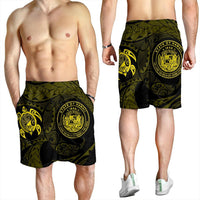 Hawaiian Coat Of Arms Turtle Polynesian Men's Shorts Yellow AH - Polynesian Pride