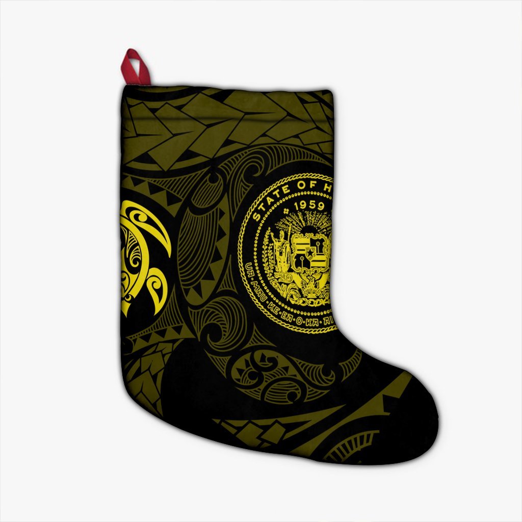 Hawaiian Coat Of Arms Turtle Polynesian Christmas Stocking Yellow AH Christmas Stocking 26 X 42 cm Black - Polynesian Pride