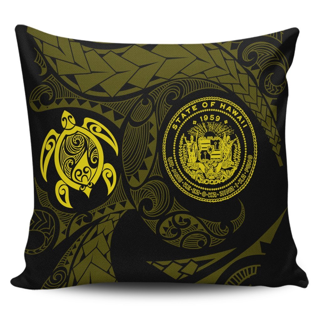 Hawaiian Coat Of Arms Turtle Polynesian Pillow Covers Yellow AH Pillow Covers Black - Polynesian Pride