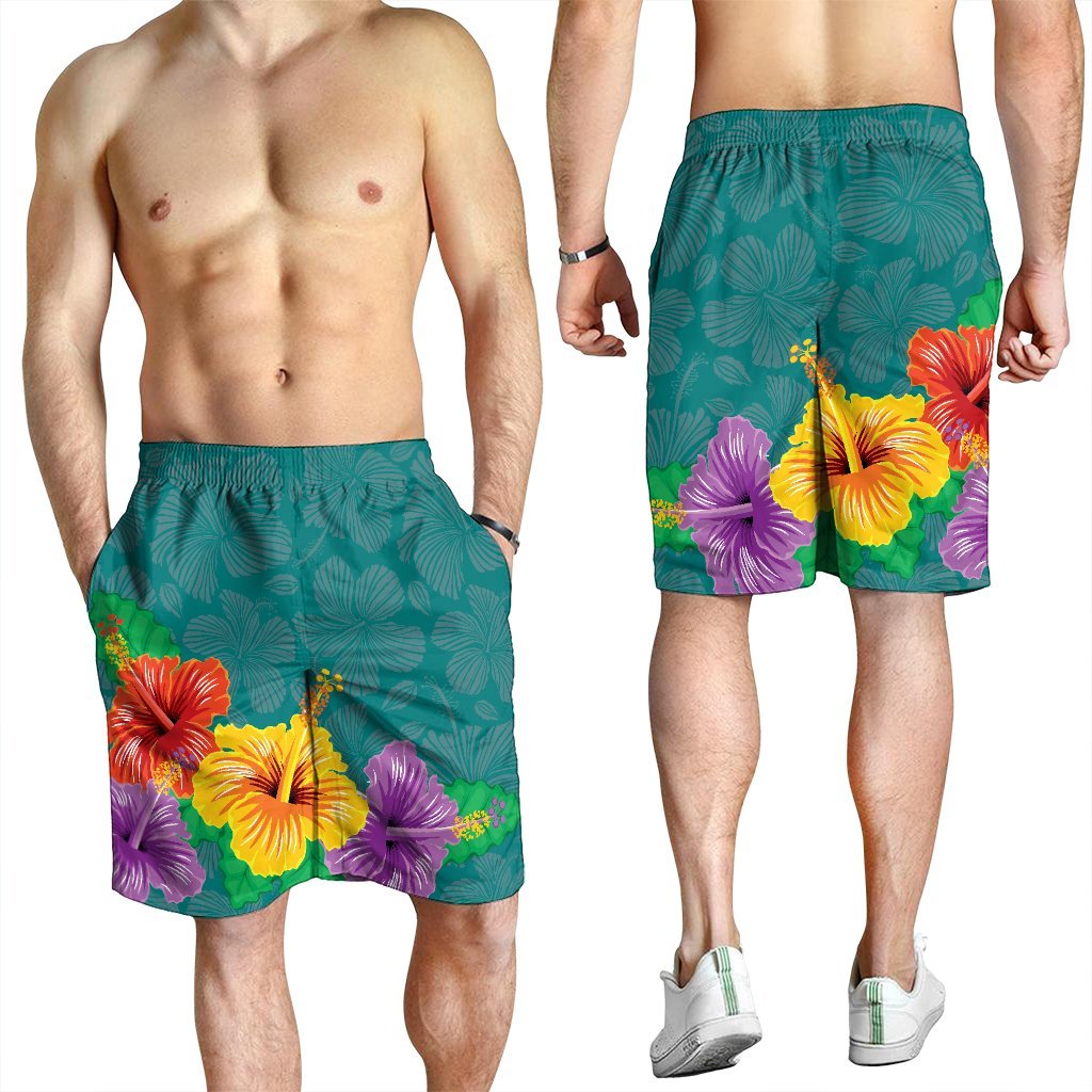 Hawaiian Colorful Hibiscus Polynesian Men's Shorts - AH - Polynesian Pride