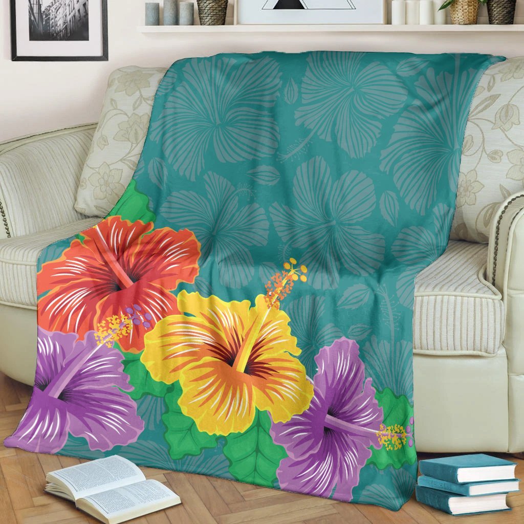 Hawaiian Colorful Hibiscus Polynesian Premium Blankets - AH - Polynesian Pride